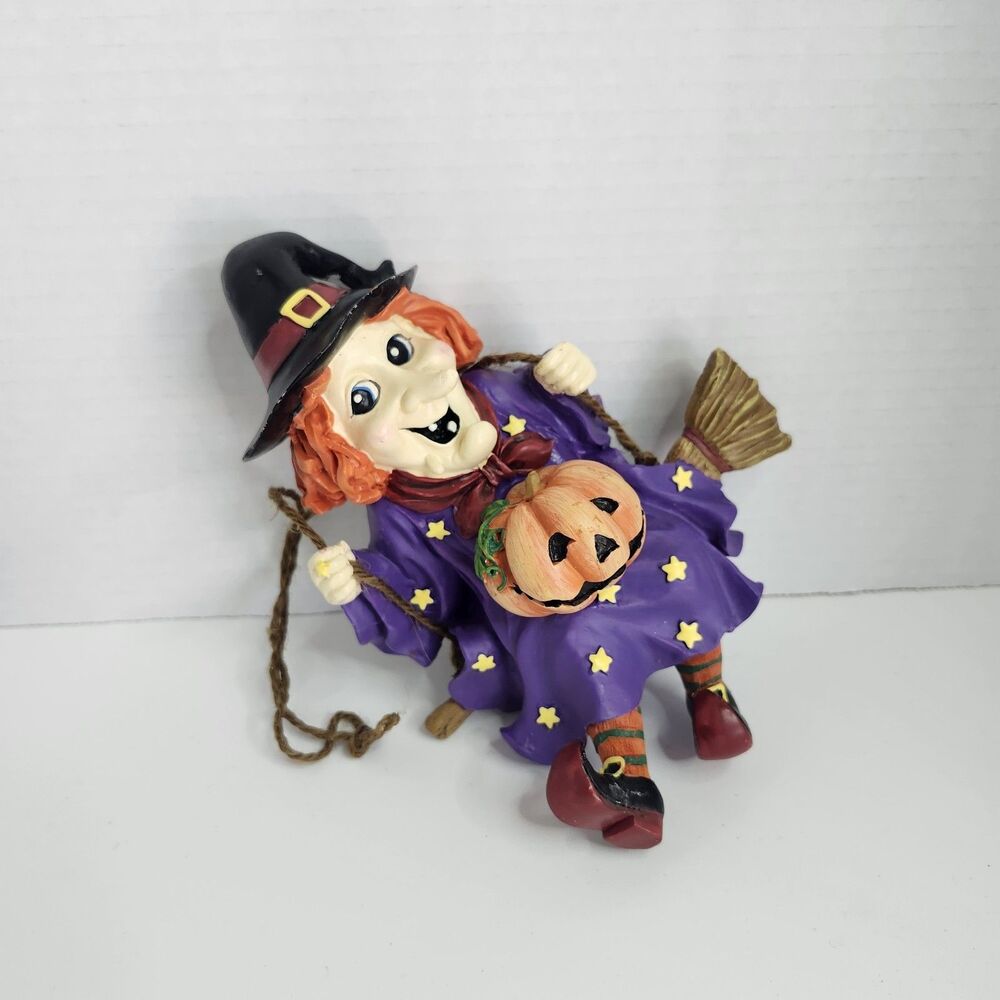8 inch Hanging Resin Halloween Witch and Pumpkin Decoration